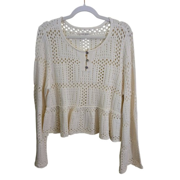 Lucky Brand NWT Open Stitch Peplum Long Sleeve Sweater Cream Size XL - Picture 2 of 11